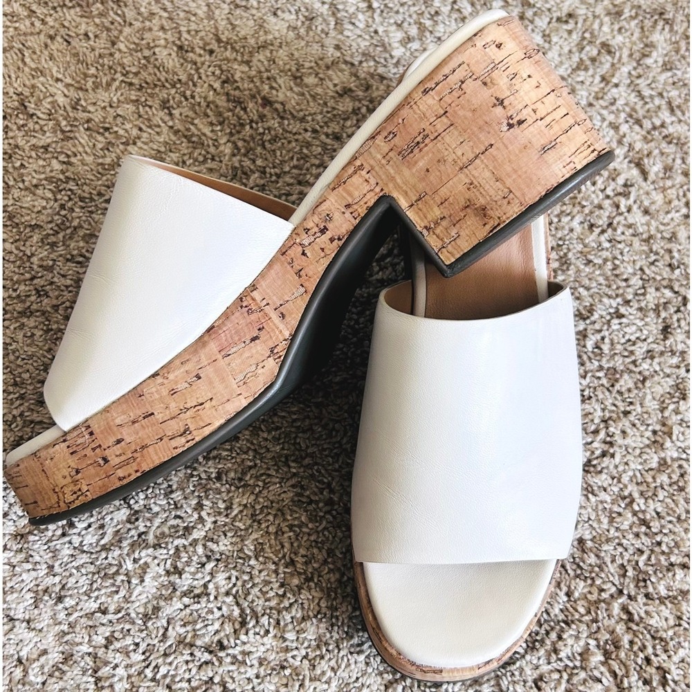 Seychelles Boho Coastal 90s White Leather Cork Platform Block Heel Sandals SZ 8